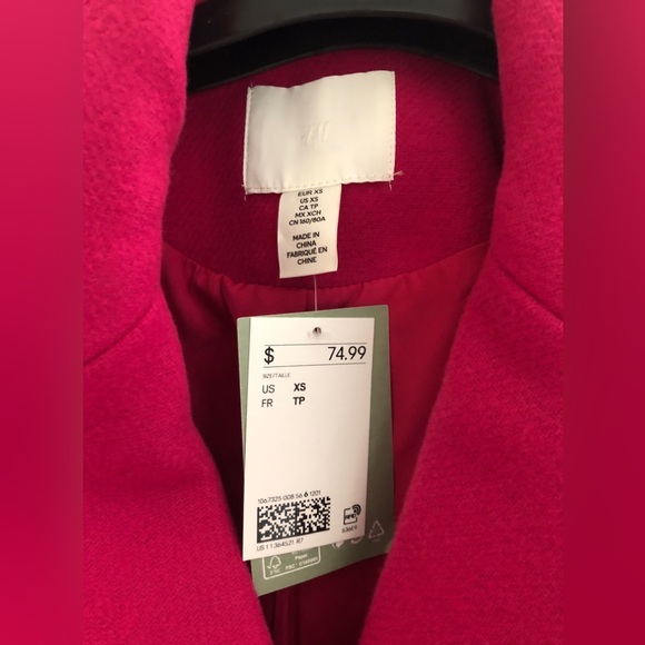 H&M Zara Copy Fuchsia Oversized Coat Size XS NWT - Picture 5 of 8